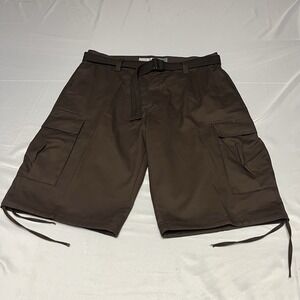 Y2K Baggy Cargo Shorts Mens Fits 38x13 Brown Military Streetwear Long Belted